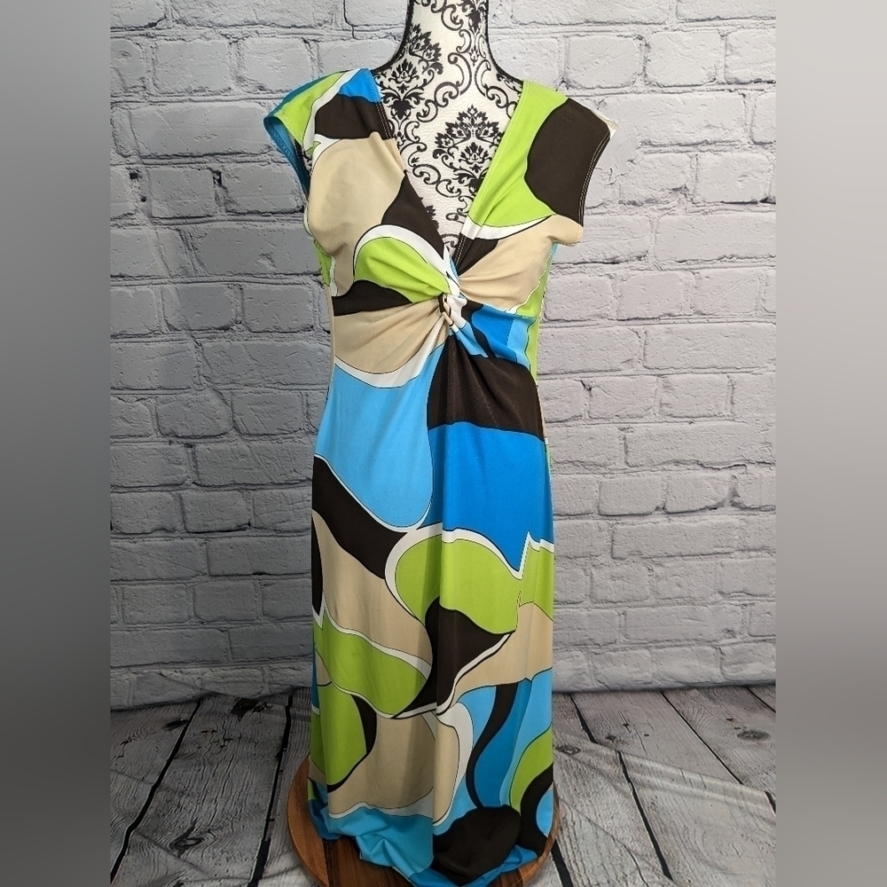 Tiana B womens sz 12 geometric print sleeveless stretch knit popover dress bb10